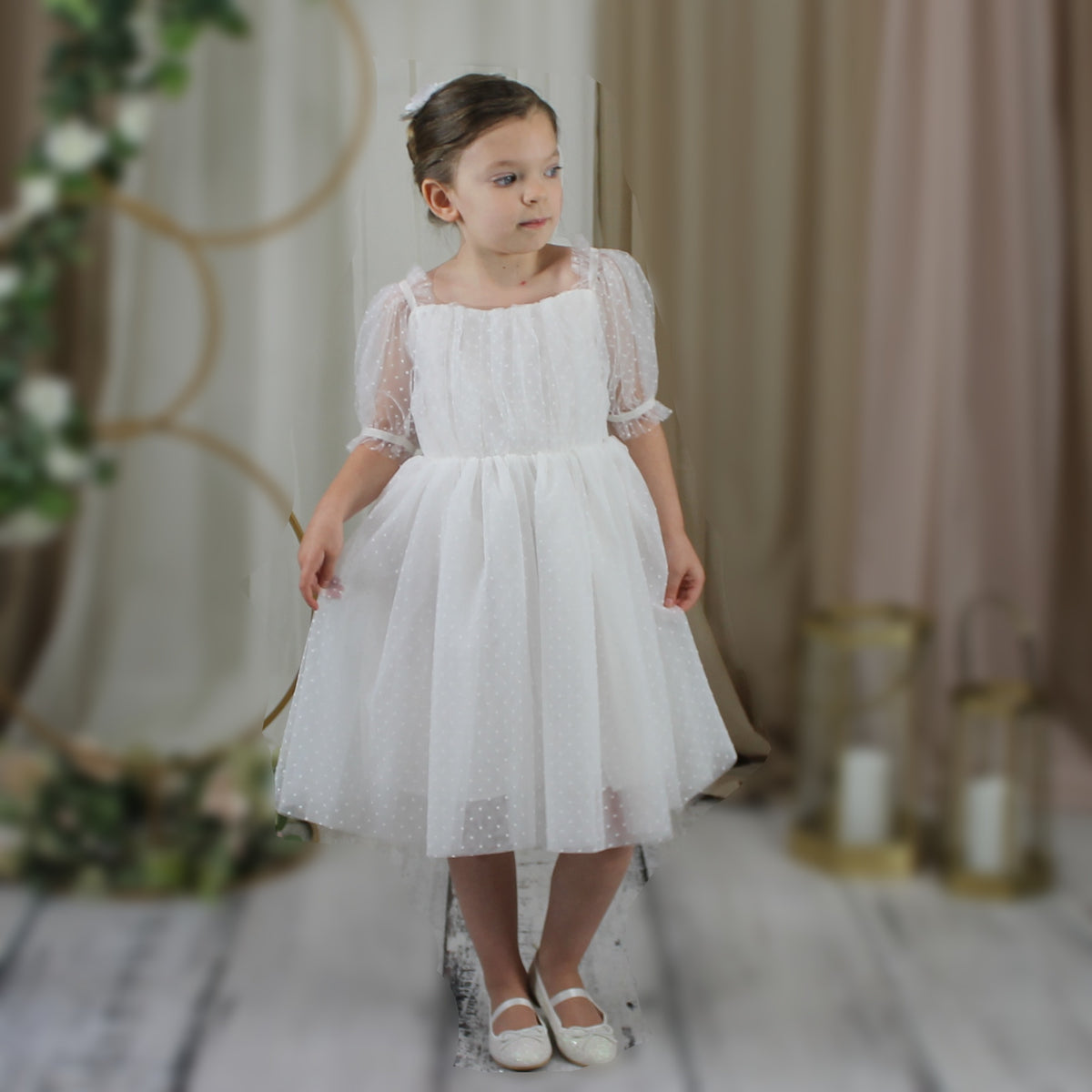 Girls Birthday Dress | White Swiss Dot Tulle