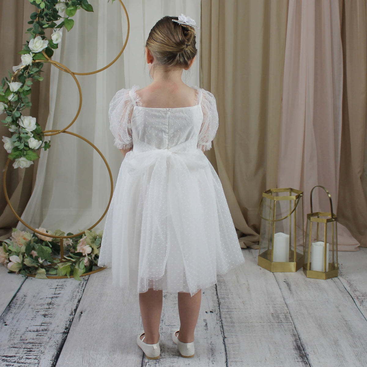 Girls Birthday Dress | White Swiss Dot Tulle