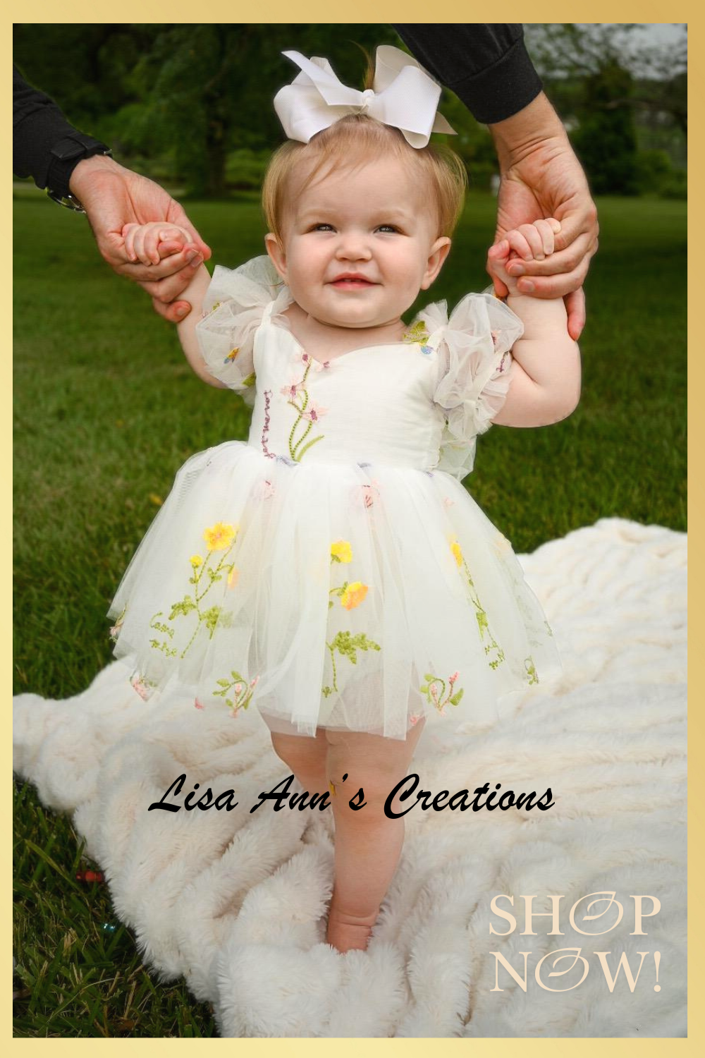 White Floral baby girl birthday dress