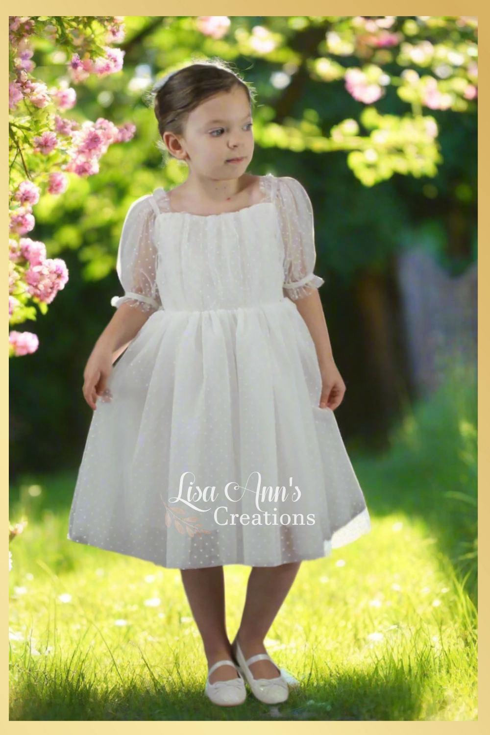 The Begonia - White Flower Girl Dress - Short Sleeve