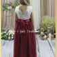 flower girl dress in burgundy tulle and white lace sleeveless