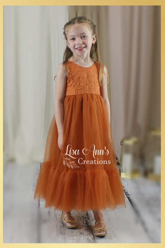 Flower Girl Dress Burnt Orange tulle and lace