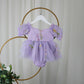 Lavender flower girl dress with floral embroidery wildflowers