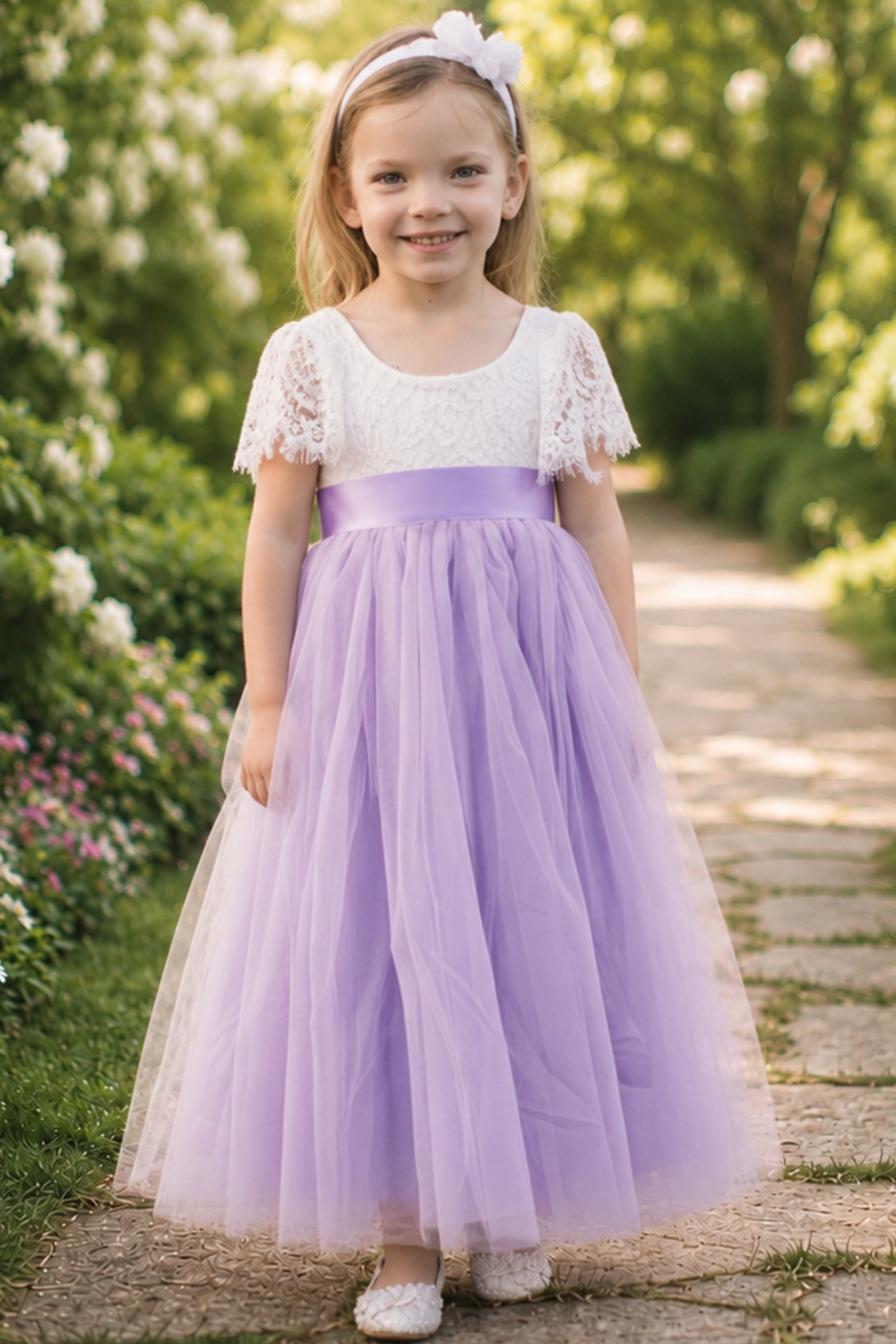 Lavender Flower Girl Dress in tulle and lace