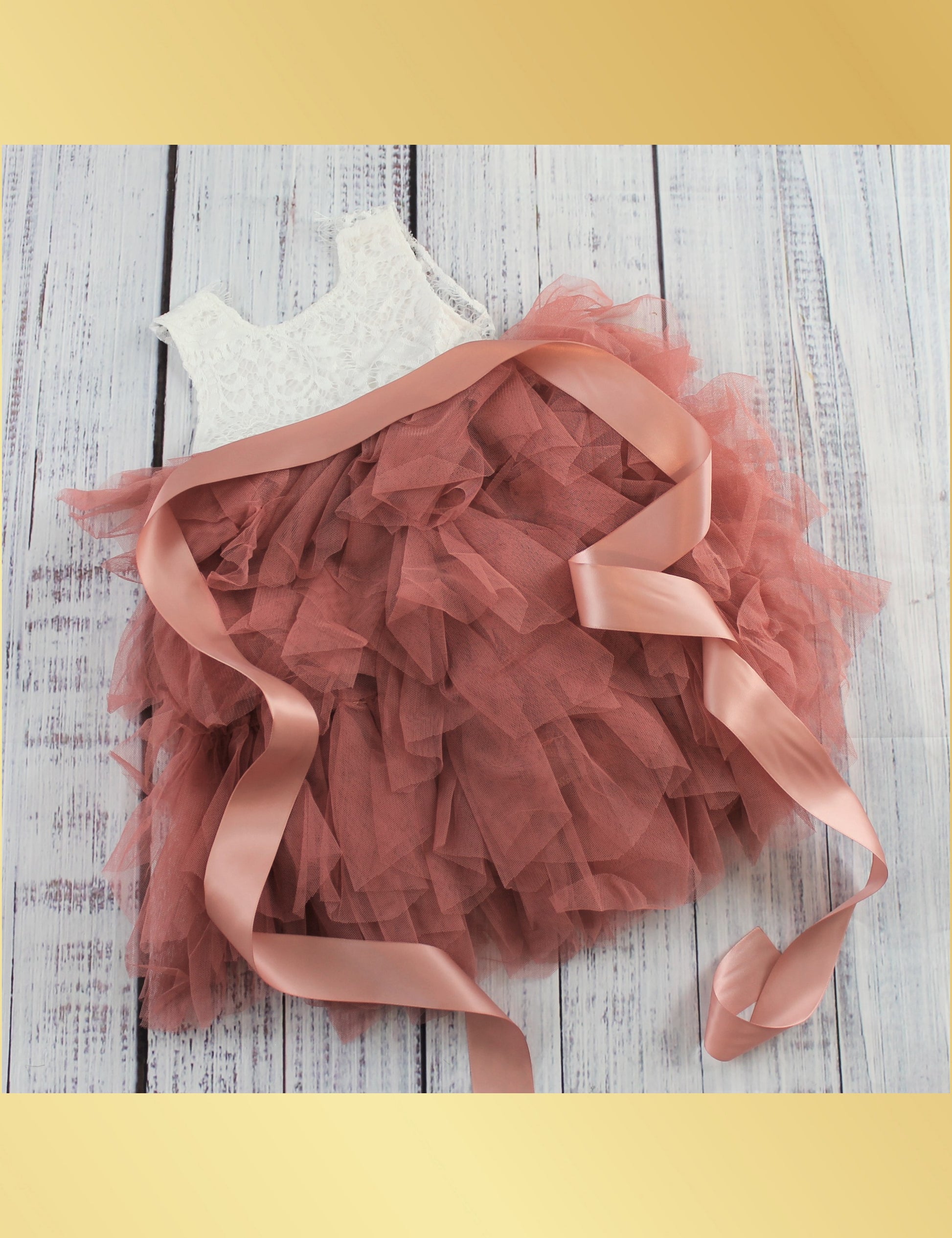 boho flower girl dress in dusty rose tulle sleeveless and knee length