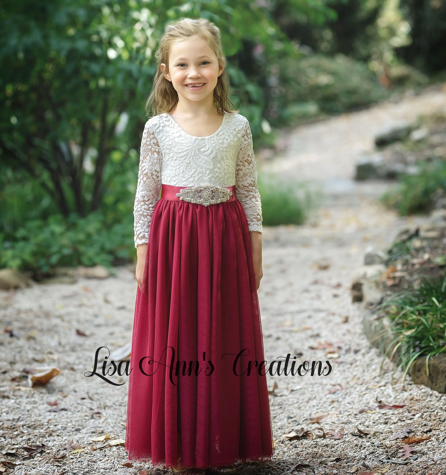 Flower Girl Dress Burgundy Long Sleeve Full length – Lisa Ann's Creations