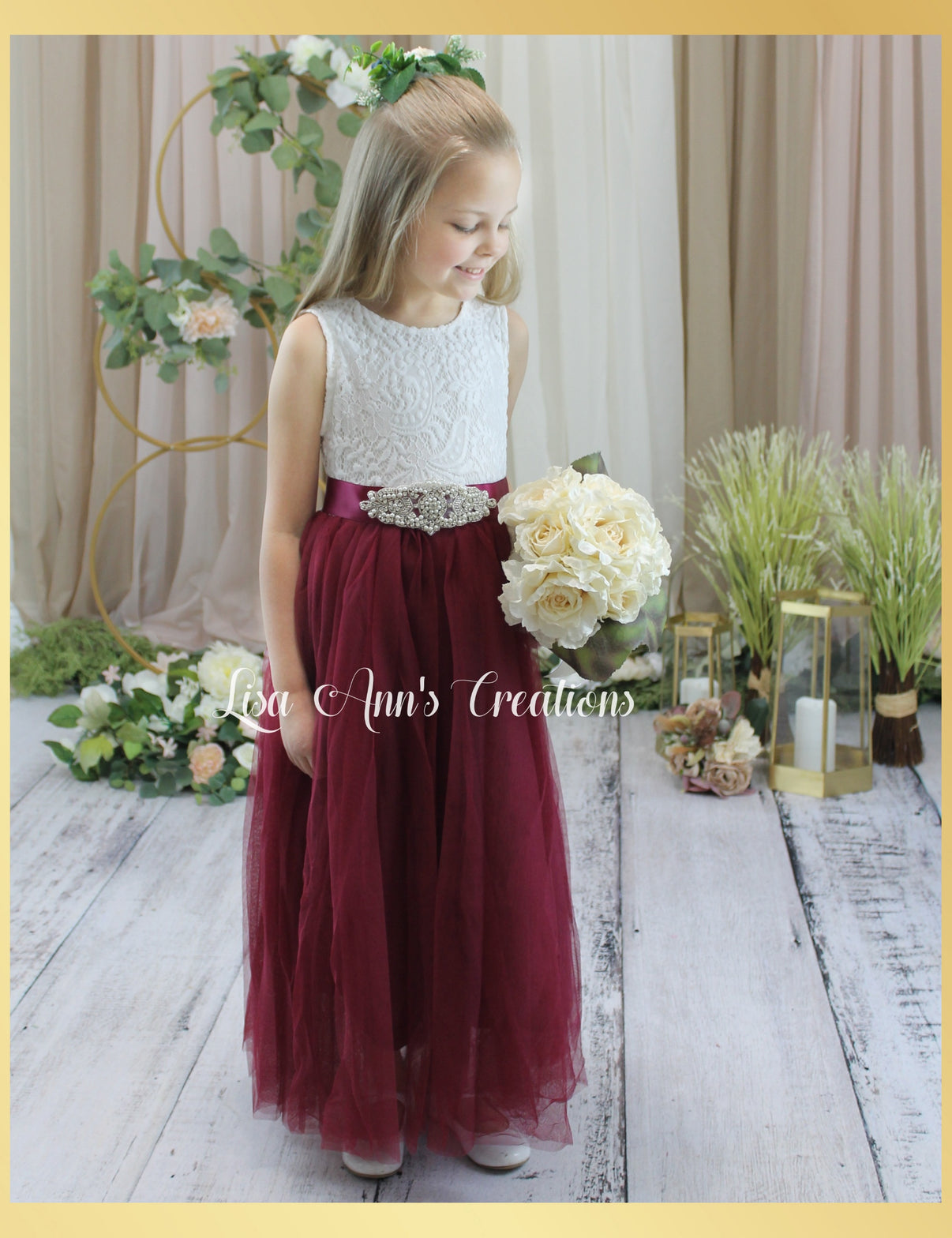 Burgundy Flower Girl Dress Sleeveless Bohemian Style Junior Bridesmaid ...