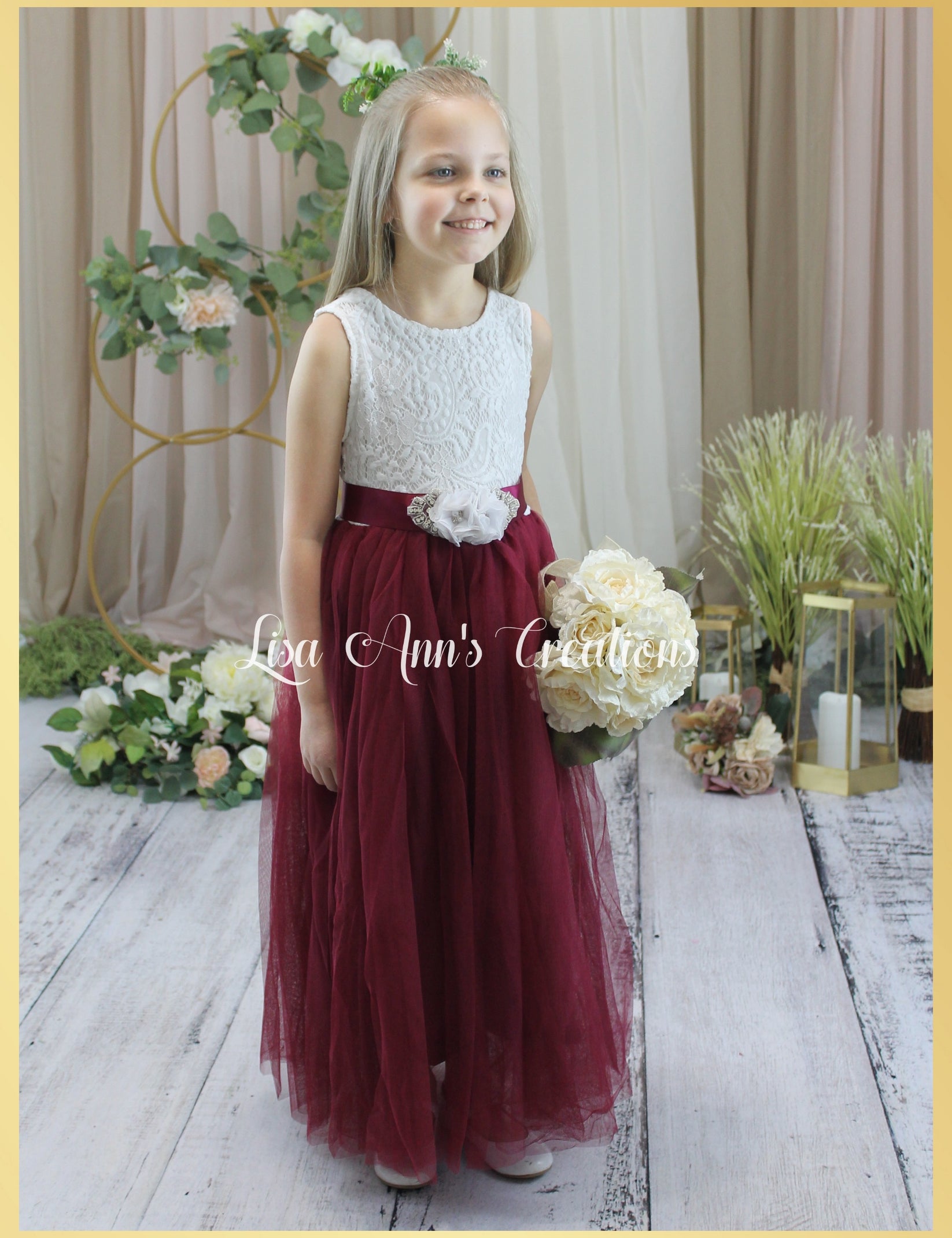 Burgundy Flower Girl Dress Sleeveless Bohemian Style Junior Bridesmaid ...