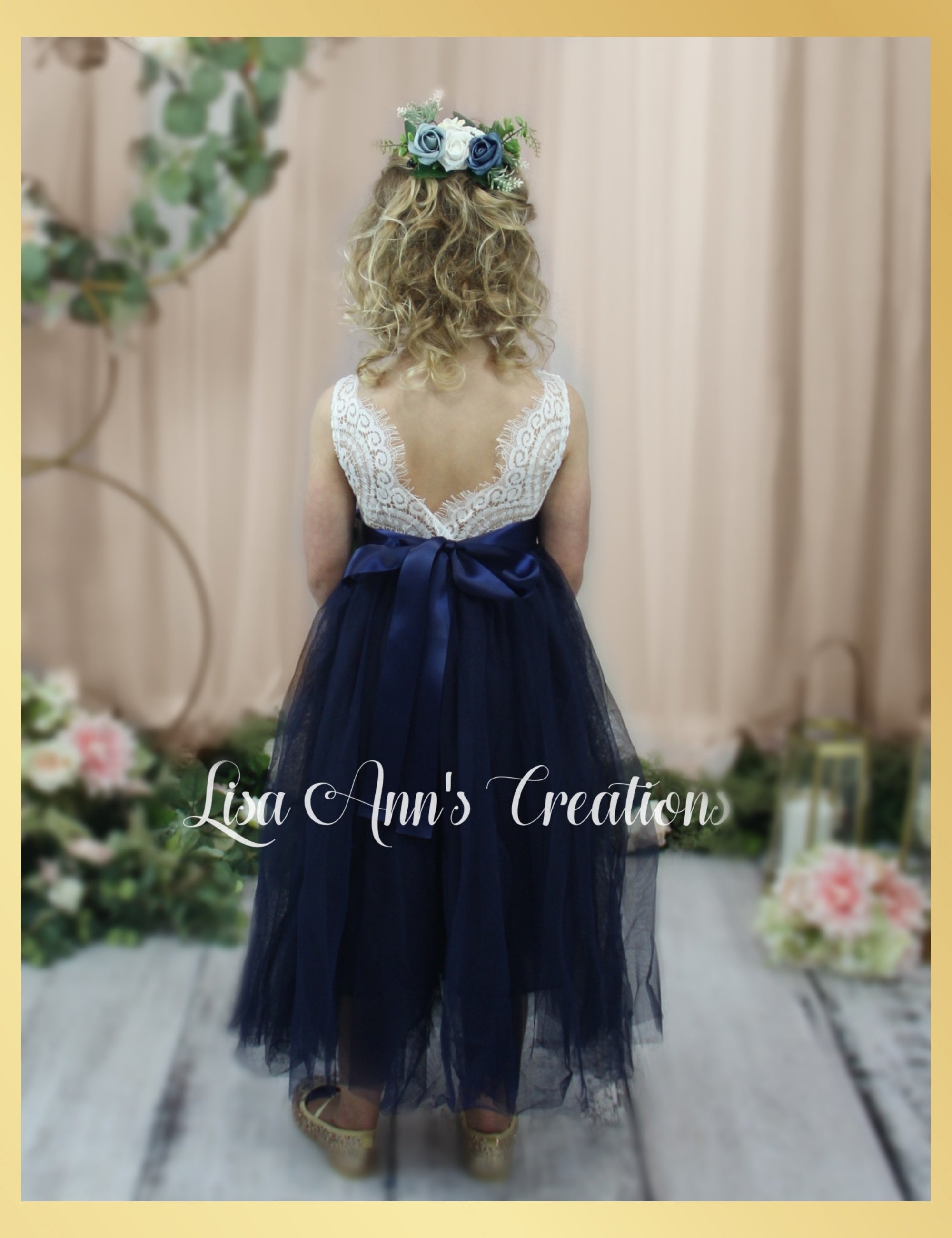 Navy blue and silver flower girl dress hotsell