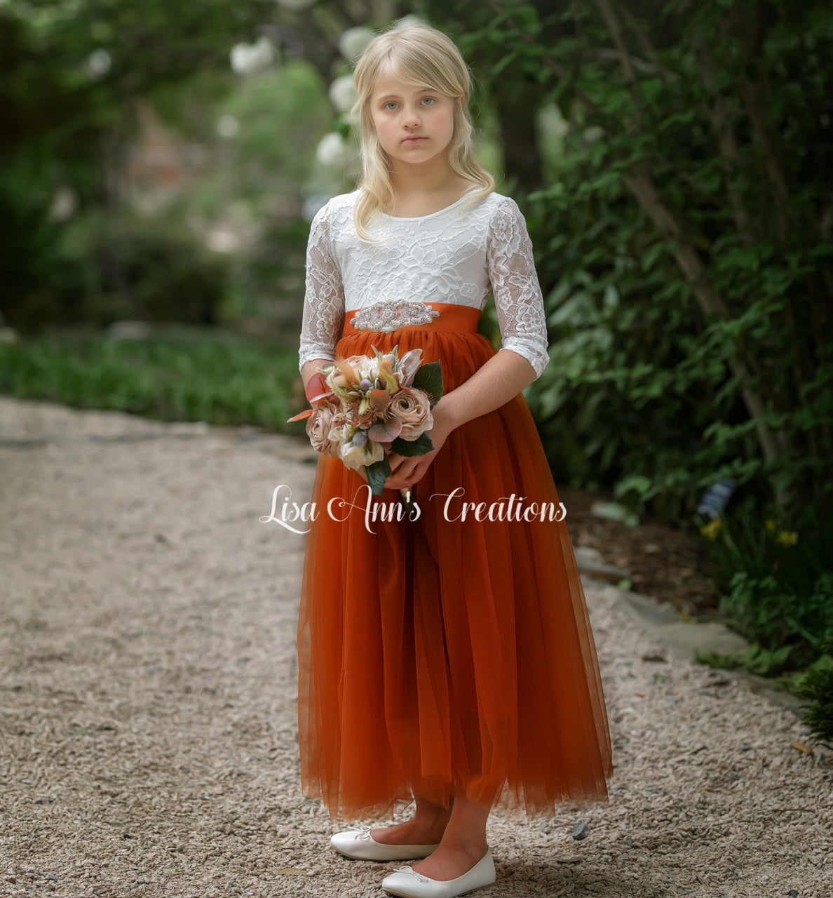 Orange and Brown Flower Girl Dresses